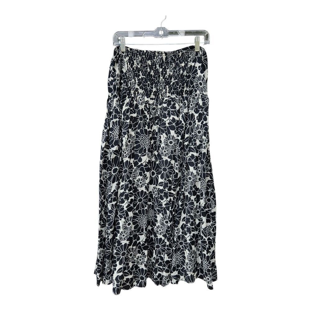 Anthropologie Daisie Midi Skirt Size Medium Midnight Blue Boho Lined Rouched - Picture 3 of 10